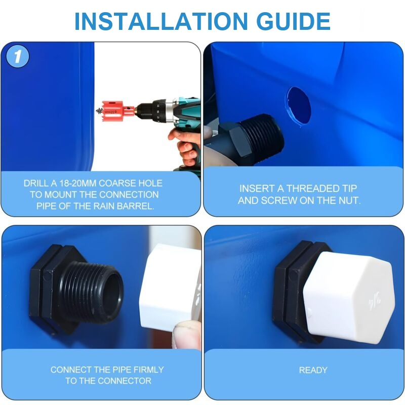 Overflow Tank Bulkhead Nipple with Gasket for 1000 Liter Rain Tank, 25mm 0.75 Inch
