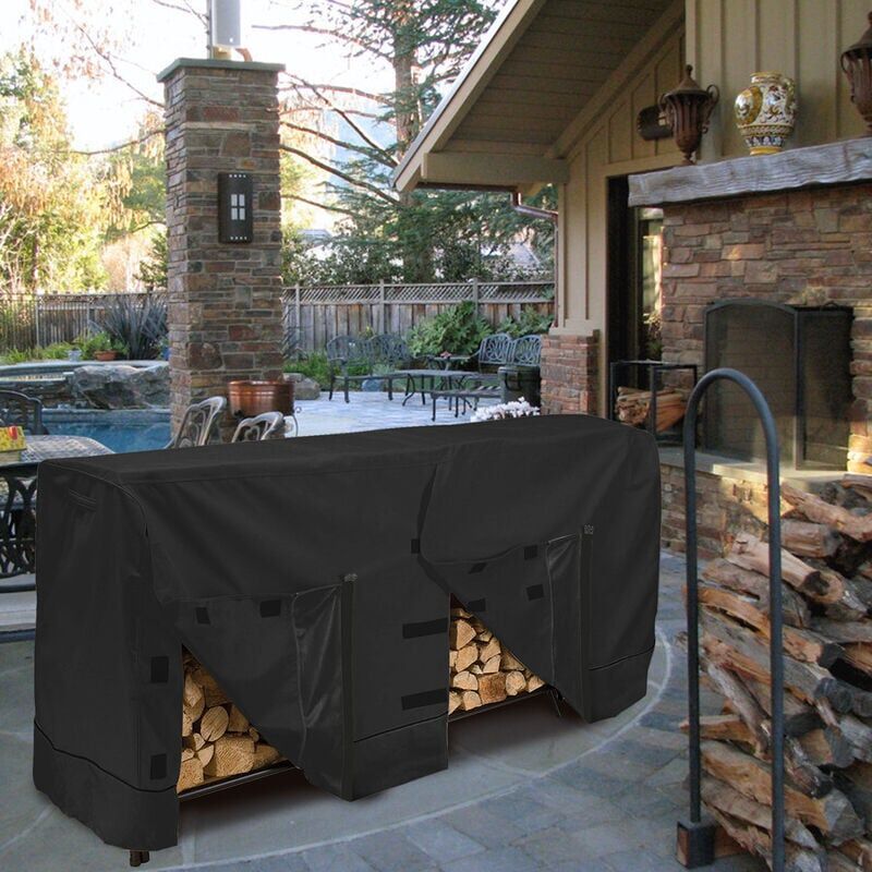 Firewood Rack Cover 420D Waterproof Dustproof Outdoor Log Rack Cover Black, 244 x 61 x 107cm