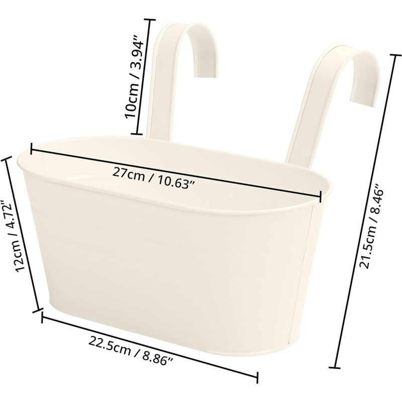 2 Pack Beige Metal Hanging Planters with Detachable Hooks for Indoor Garden Balcony Fence, 27 x 12cm