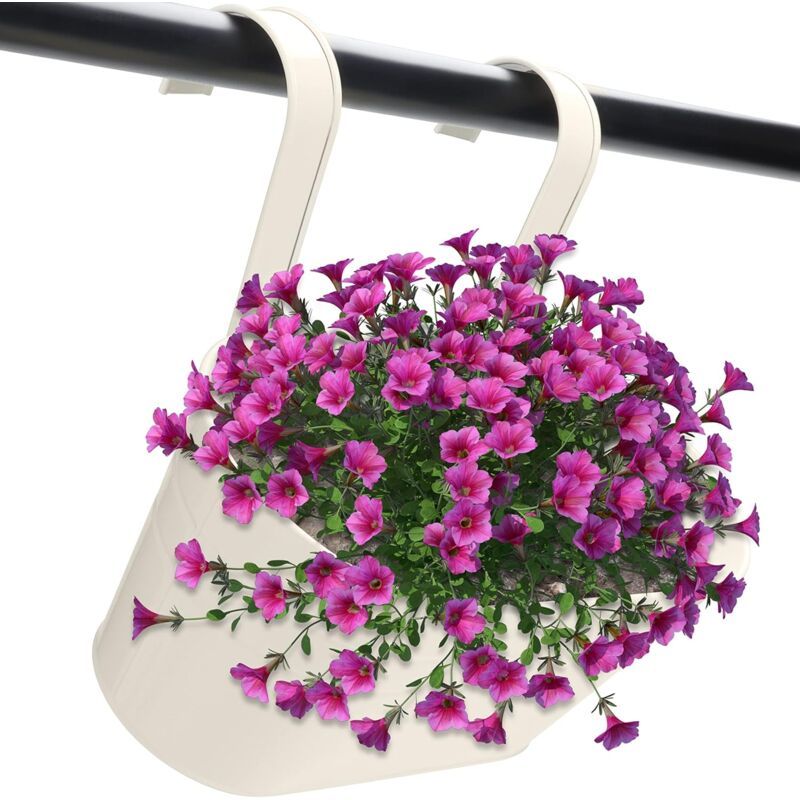 2 Pack Beige Metal Hanging Planters with Detachable Hooks for Indoor Garden Balcony Fence, 27 x 12cm