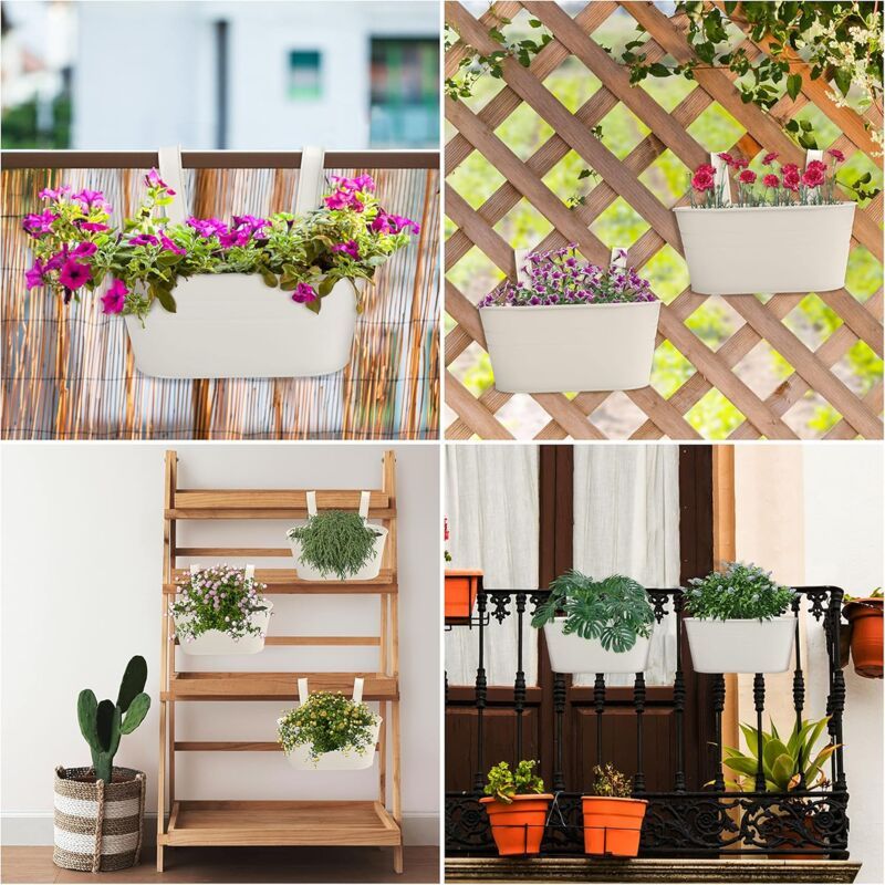 2 Pack Beige Metal Hanging Planters with Detachable Hooks for Indoor Garden Balcony Fence, 27 x 12cm