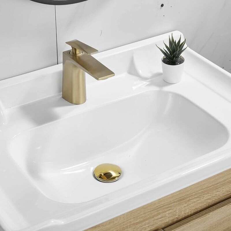 Gold Pop up Sink Drain Without Overflow, Drain Plug with Strainer Basket, Drain Waste for Bathroom Sink Brass