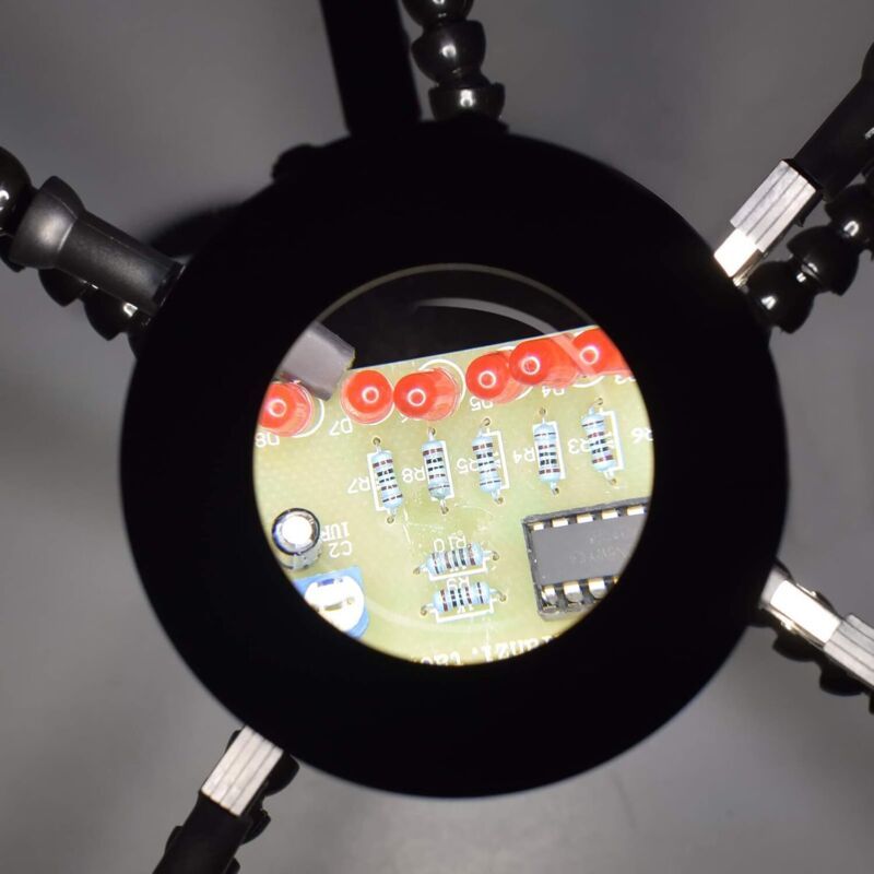Helping Hands Soldering Third Hand PCB Holder with 5 Flexible Arms and 3 Adjustable Light Settings Magnifying Lamp