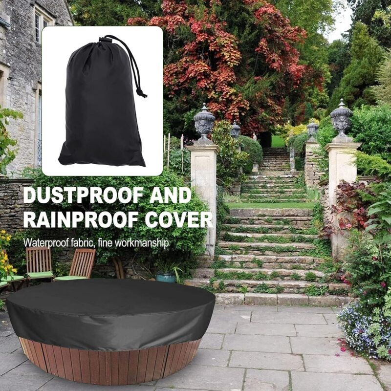 Round Swimming Pool Solar Cover Waterproof Spa Protective Cover 190T for Outdoor Spas, Black, 200 x 30cm