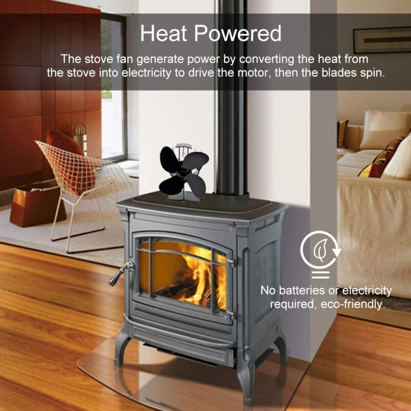 Fireplace and Stove Accessory, 6 Blades Wood Stove Fan, Stove Fan with Thermometer, Heat Powered Fireplace Fan for Wood Fireplace Gas Log Gas Stove