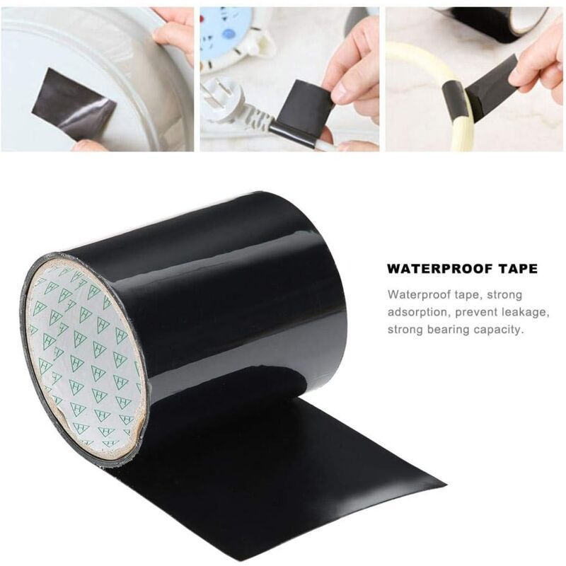 Waterproof Flexible Tape Super Strong Adhesive Patch Sealant Leak Repair Supplies Black Compatible with Water Pipes Faucet PE Pipe Plastic Basin