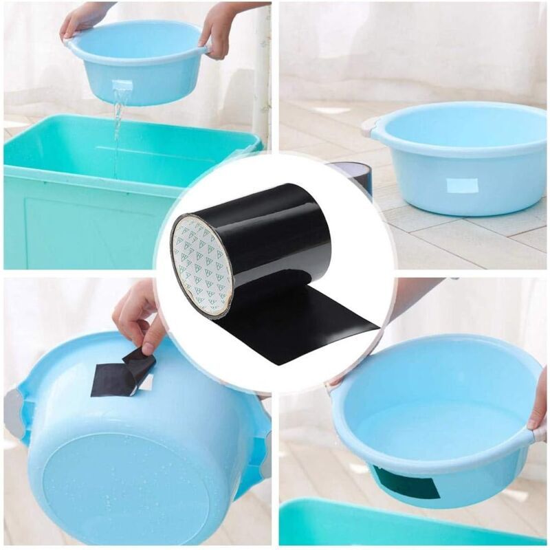 Waterproof Flexible Tape Super Strong Adhesive Patch Sealant Leak Repair Supplies Black Compatible with Water Pipes Faucet PE Pipe Plastic Basin