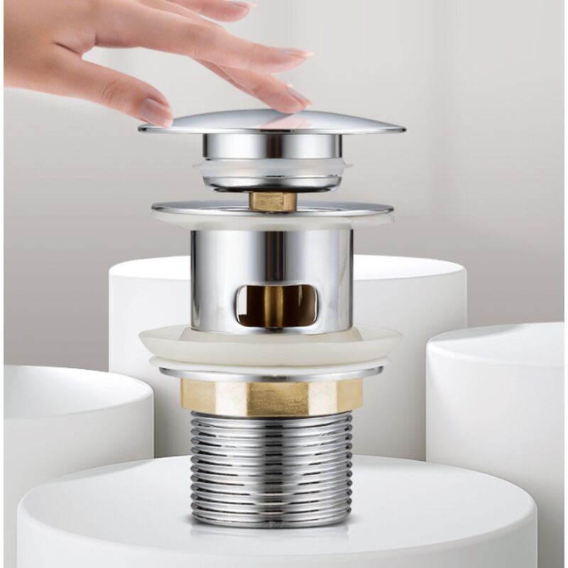 Basin Drain with Overflow Hole Stainless Steel Lid, Stainless Steel Body, Copper Nut, Copper Movement