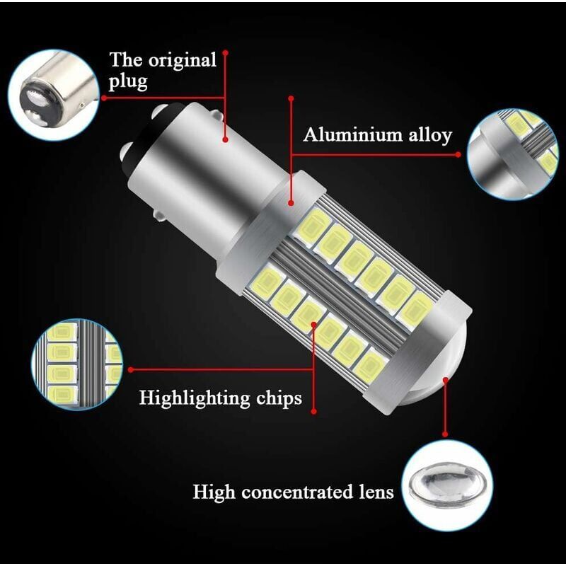 4 Pieces Trailer Lights and Reflectors, White 1157 33SMD LED Bulbs Super Reversing Lights Parking Light Brake Light Rear Fog Light Position Tail
