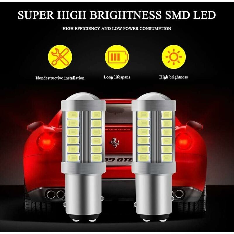 4 Pieces Trailer Lights and Reflectors, White 1157 33SMD LED Bulbs Super Reversing Lights Parking Light Brake Light Rear Fog Light Position Tail