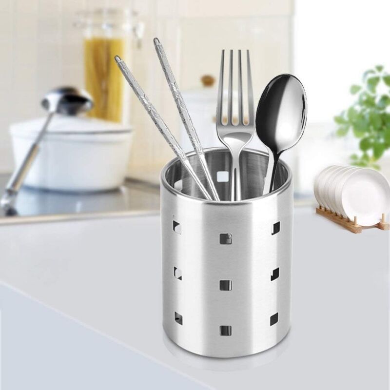 Stainless Steel Cutlery Drainer Kitchen Utensil Holder Cutlery Baskets Organizers Round Storage Rack for Spoons Knives Forks, M
