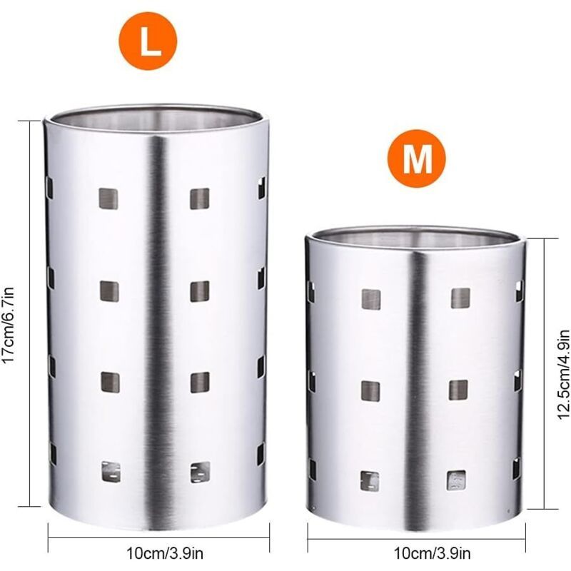 Stainless Steel Cutlery Drainer Kitchen Utensil Holder Cutlery Baskets Organizers Round Storage Rack for Spoons Knives Forks, M