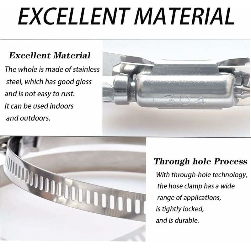 10 Pieces Hose Clamp, Adjustable Hose Clamp 27, 304 Stainless Steel Hose Clamp, 51 mm