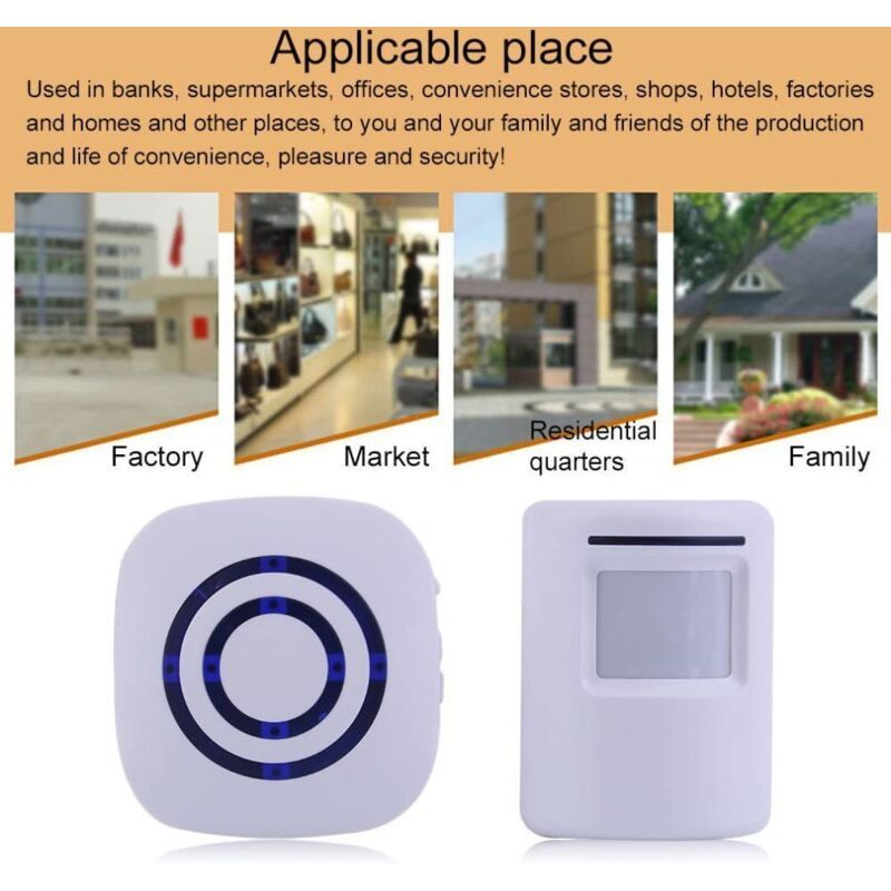 Wireless Doorbell Electric Door Chime Kit with 1 Receiver and 1 PIR Motion Detector Visitor Alert Sensor Security Alarm with 38 Melodies at 3 Volume