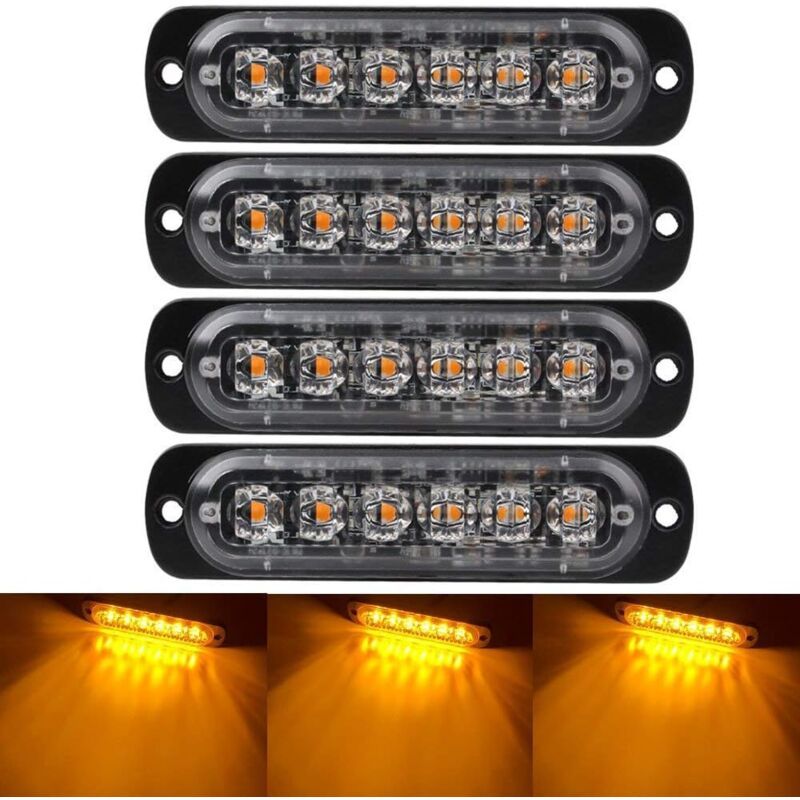 4 Emergency Warning Lights for Vehicles, Emergency Lights for Trucks, Strobe Lights, 6 LED Surface Mount Waterproof