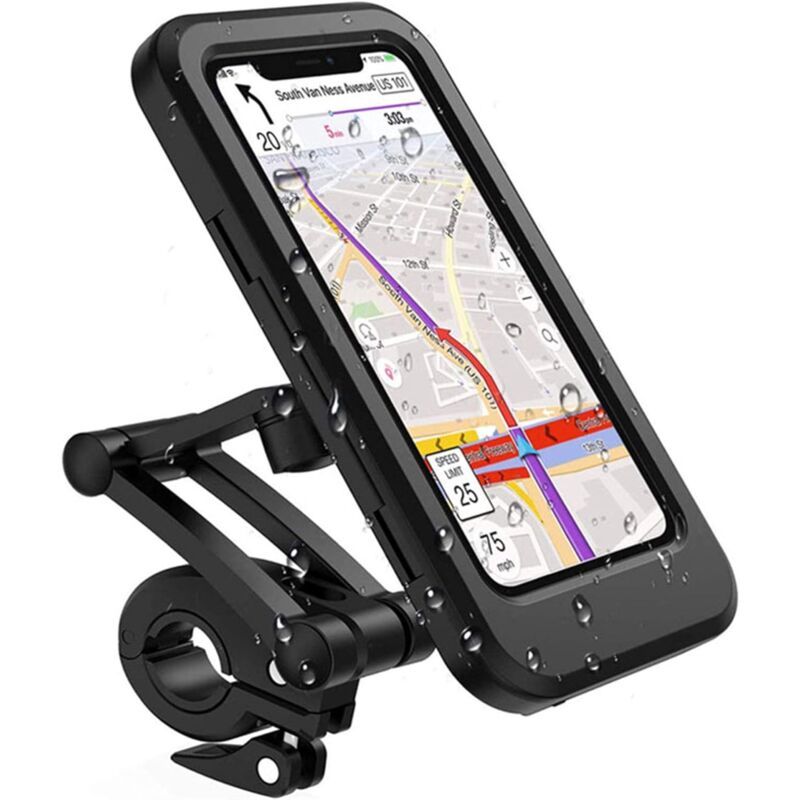 Bike Cell Phone Holder, Waterproof Smartphone Holder with Touch Screen, 360 Swivel, Height Adjustable for up to 6.7 Inch, Motorcycle to Bike, Black