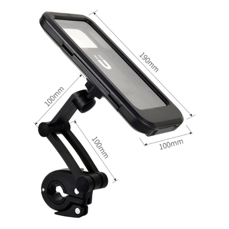 Bike Cell Phone Holder, Waterproof Smartphone Holder with Touch Screen, 360 Swivel, Height Adjustable for up to 6.7 Inch, Motorcycle to Bike, Black
