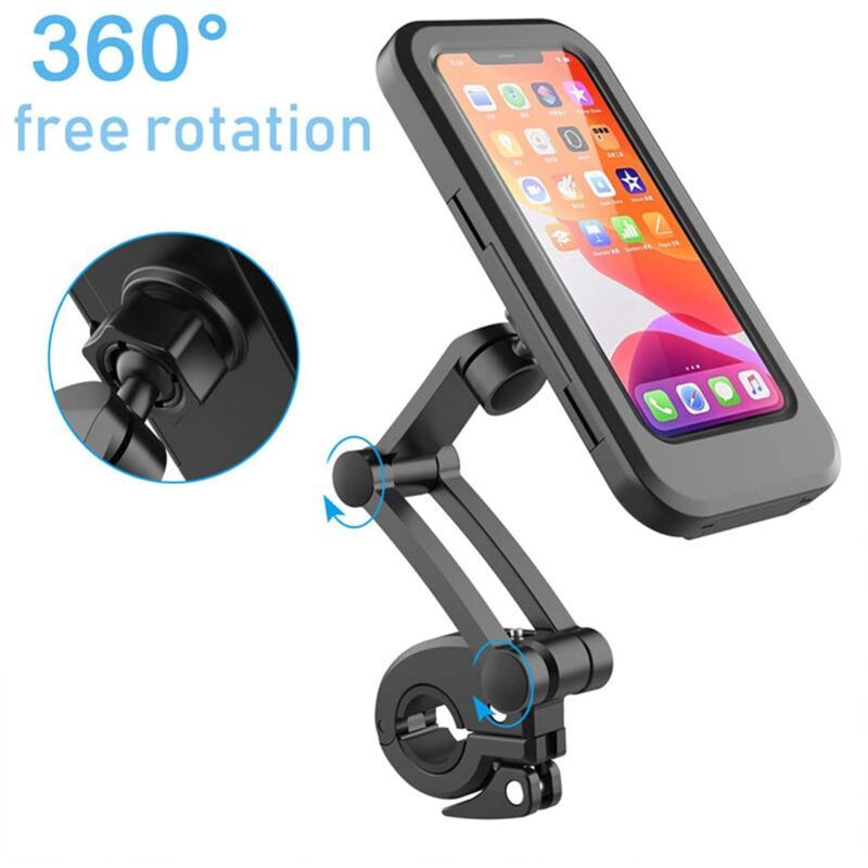 Bike Cell Phone Holder, Waterproof Smartphone Holder with Touch Screen, 360 Swivel, Height Adjustable for up to 6.7 Inch, Motorcycle to Bike, Black