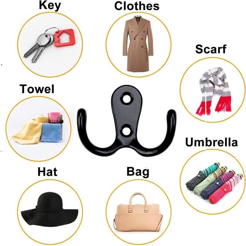 6 Pieces Retro Coat Hook, Retro Coat Hook Wall Coat Rack Vintage Metal Door Hook for Bathroom Kitchen Bedroom Entrance black