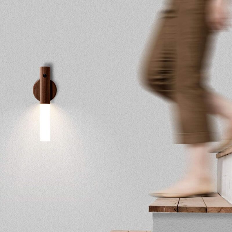 Lighting Wood Wall Light Battery LED Children s Night Light Wireless Motion Sensor Portable Vintage Closet Lamp USB Rechargeable Magnetic Night Lamp
