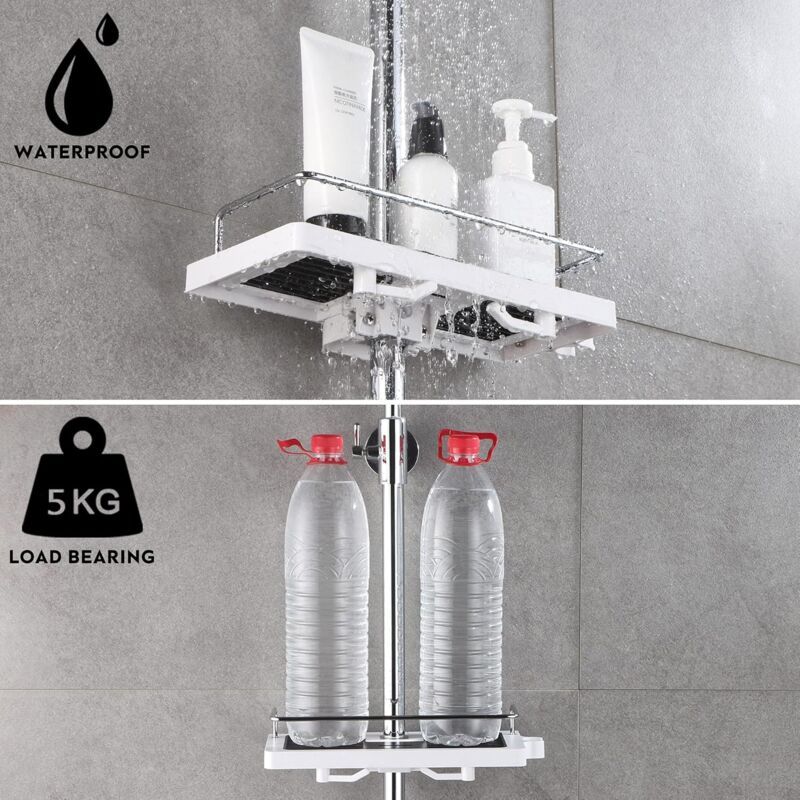 Shower Shelf for No Drilling Shower Rail, Bathroom Shelf, Shower Organizer with Shower Head Buckle and Hook for Shower Rail, 24mm, 25mm