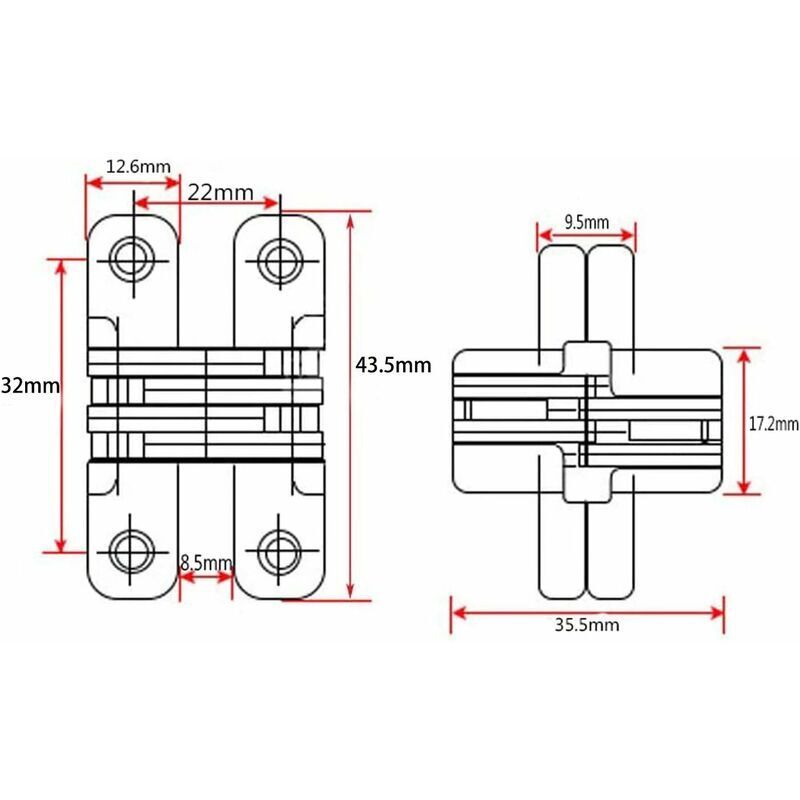 Furniture Hinge6 Pieces Folding Hidden Hinge Cross Hinges, Invisible Hinge Closure, Arched Cabinet Hinges
