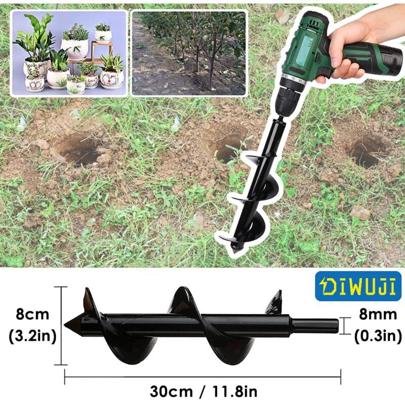 Garden Drill, Stainless Steel Hex Shank, Thermal Auger, Digging Holes Cultivate Deeply, Planting Tool for Flower Planting Trees Shrubs, Dia, L, 18cm