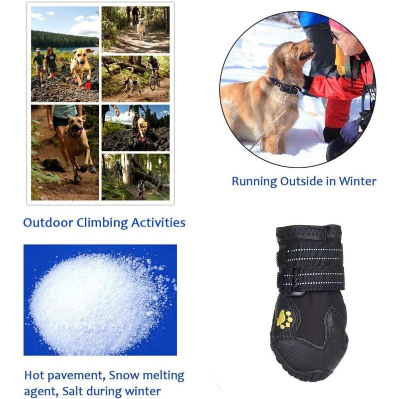 4 Pack Protective Dog Boots, Waterproof Dog Shoes for Medium and Large Dogs Black 1