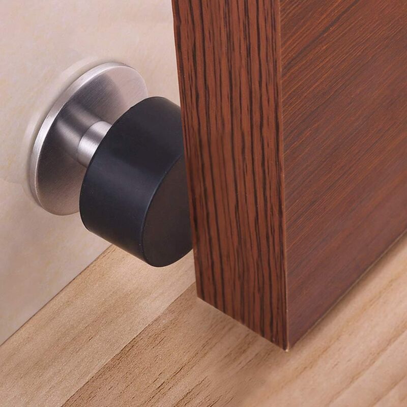Adhesive Door Stops Stainless Steel Door Stoppers Door Stoppers with Shockproof Rubber Compatible with Wall or Floor Mounting with Double Sided
