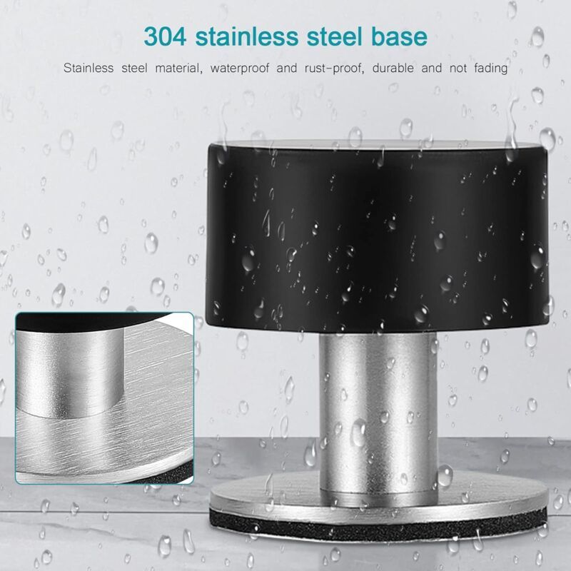 Adhesive Door Stops Stainless Steel Door Stoppers Door Stoppers with Shockproof Rubber Compatible with Wall or Floor Mounting with Double Sided