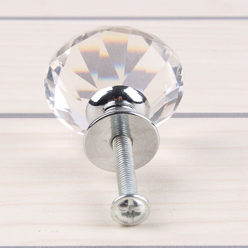 10 Pieces Glass Cupboard Knobs Crystal Diamond Shape Pull Handle for Drawers Dresser Wardrobe Kitchen Cupboards, 30mm