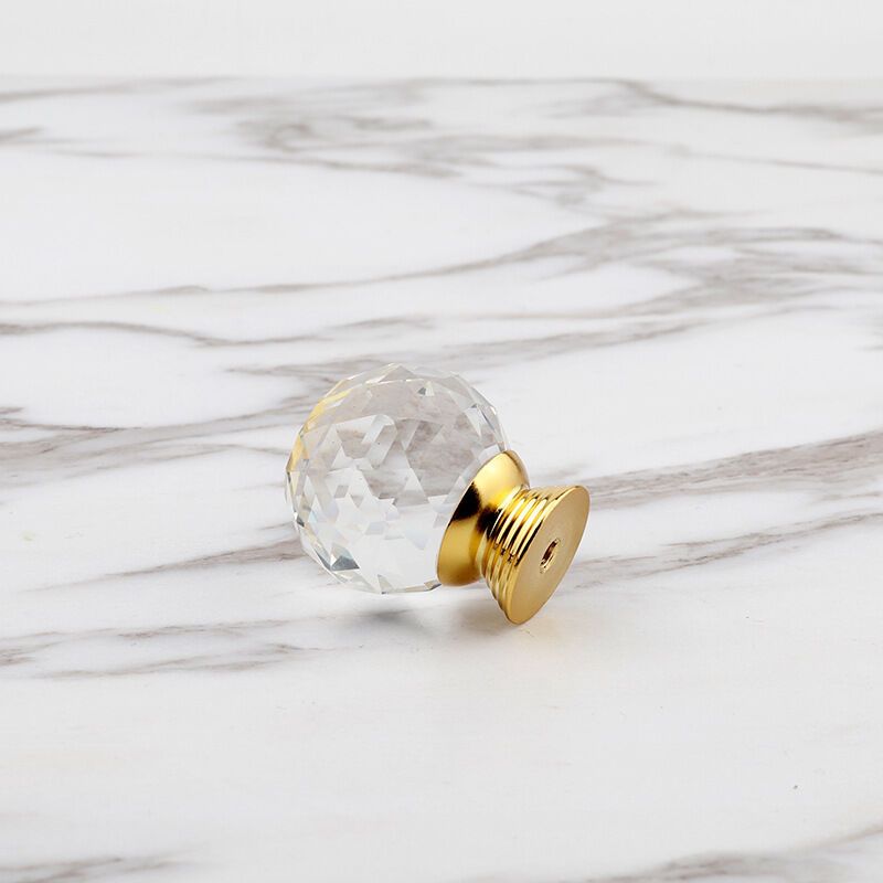 10 Pack Handle Door Knob Diameter Crystal Gold, Cabinet Knobs Mant Round Glass Knobs Decoration for Furniture Drawer, 30mm