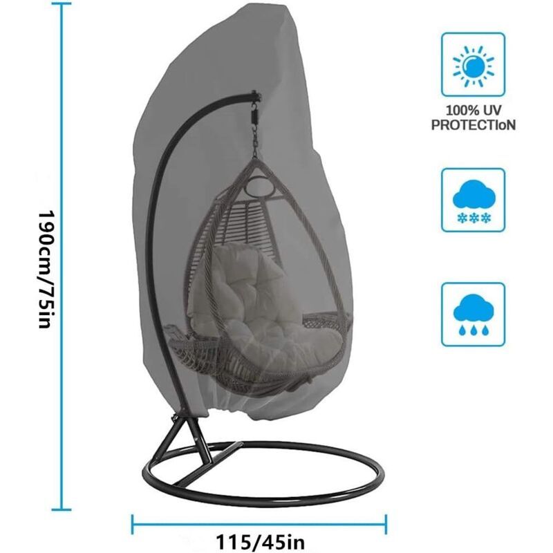 Hanging Chair Cover, Hanging Armchair Cover, Protective Cover for Egg Chair, Waterproof Furniture Cover with Zipper, Gray, 190 x 115cm