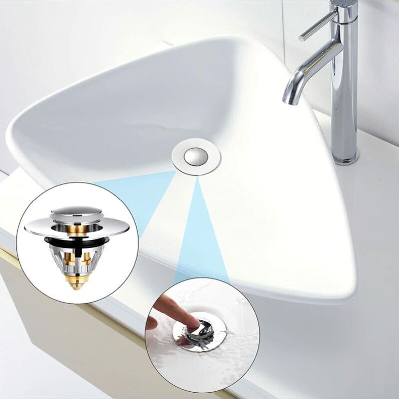 2 Pieces Universal Pop Up Sink Drain, Anti Blocked Drain Filter, Stainless Steel and Pure Copper Bathtub Drain, 38mm