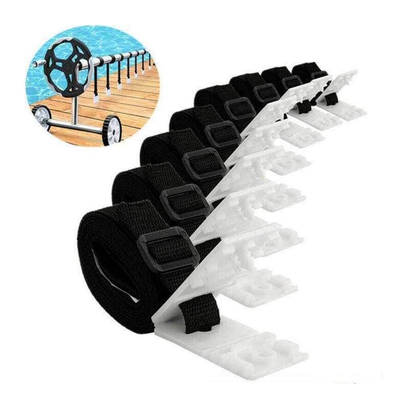 8 Pack Swimming Pool Solar Cover Fixing Kit, Nylon Adhesive Straps Fixing Plates Buckles for Solar Cover Fixing