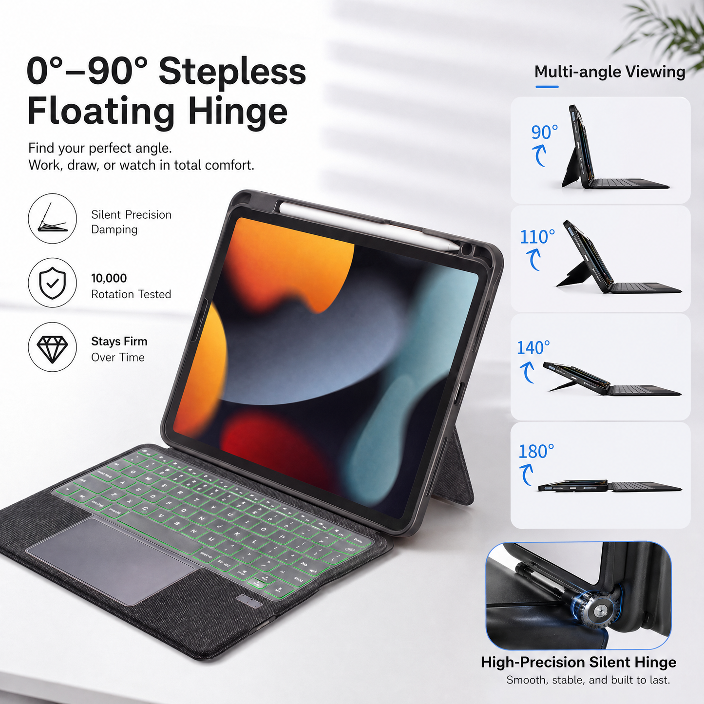 SENYOSON Black iPad Keyboard Case for iPad 7th 8th 9th Generation 10.2 Inch 2019/2020/2021 & iPad Air 3 10.5 Inch 2019, Ultra-Light Magnetic Detachable Keyboard with 7-Color Backlit, Large Precision Trackpad, Writing/Viewing Modes