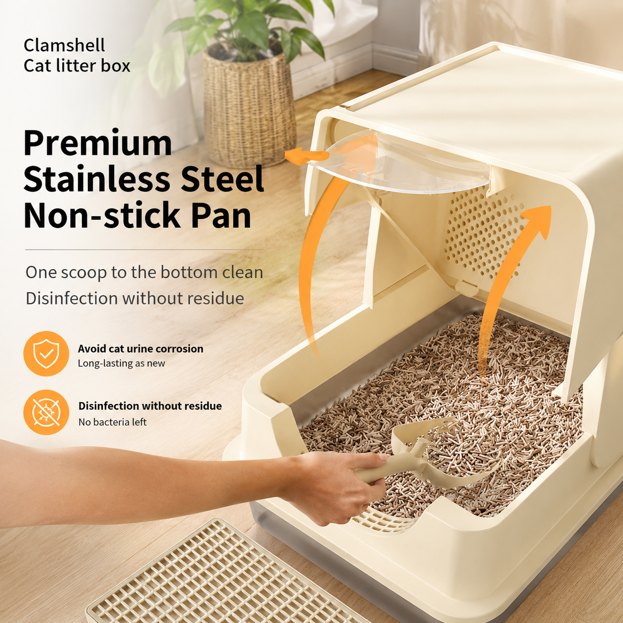 Black Extra Large Stainless Steel Cat Litter Box, Foldable Covered Cat Litter Tray with Round Top & Round Door, Front Entry Top Exit, Anti Tracking Mat, Scoop and Charcoal Filter