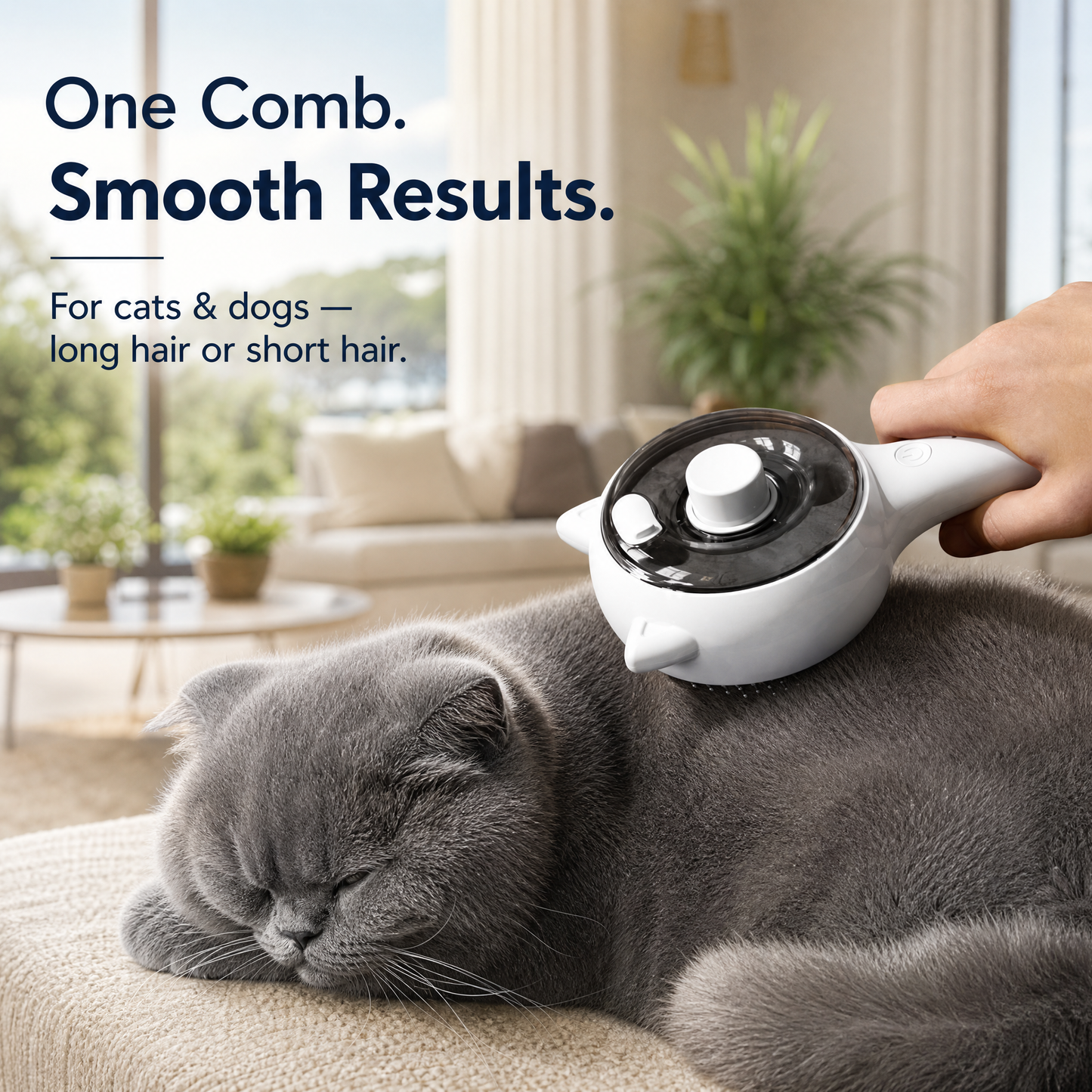White Pet Spray Grooming Brush for Cats and Dogs, Rechargeable Self Cleaning Slicker Brush with Fine Mist, 30ml Water Tank, 500mAh Battery, One Click Fur Release, Type-C Charging