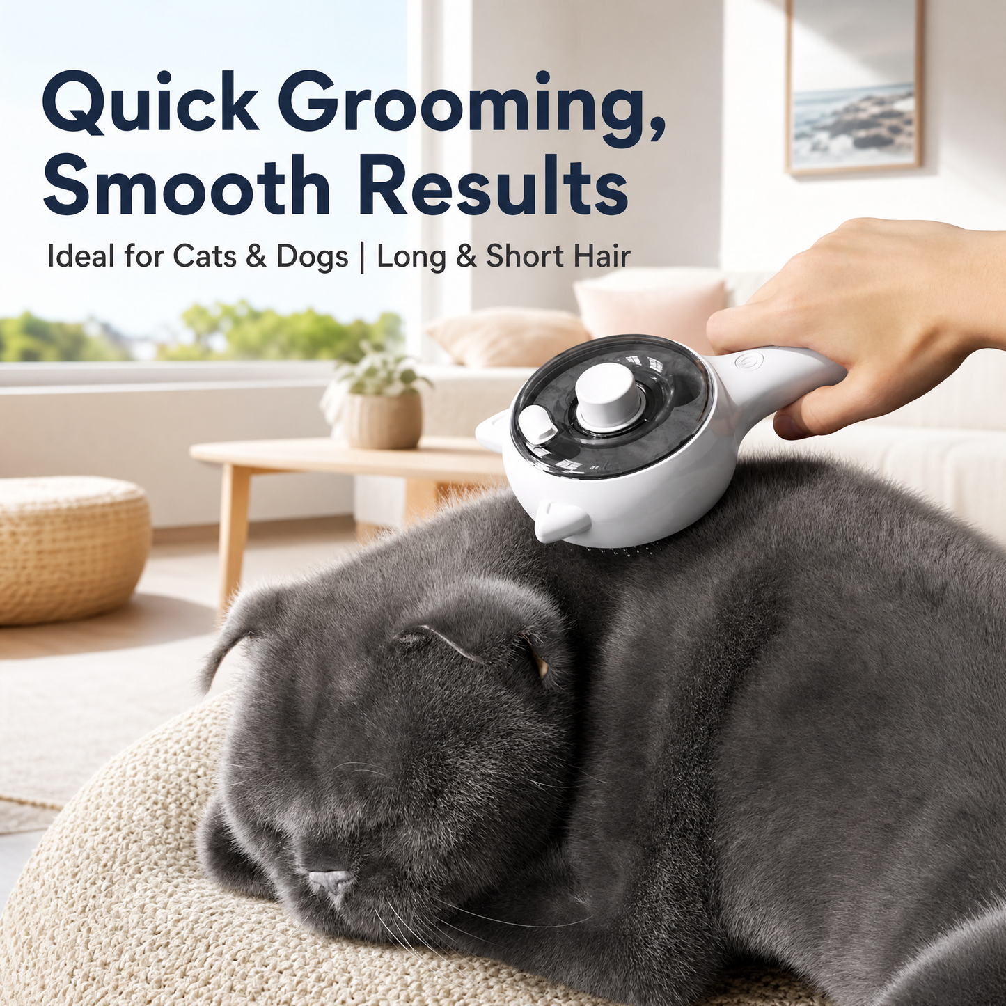 White Pet Spray Grooming Brush for Cats and Dogs, Rechargeable Self Cleaning Slicker Brush with Fine Mist, 30ml Water Tank, 500mAh Battery, One Click Fur Release, Type-C Charging