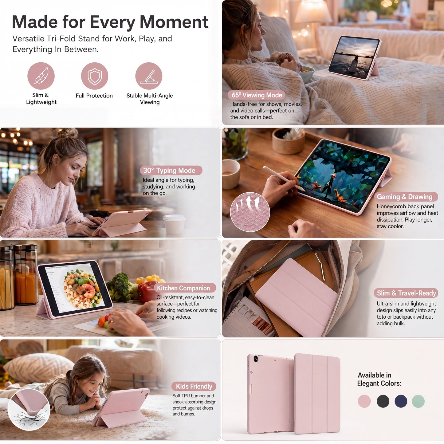 SENYOSON Blue iPad Case for 9.7 Inch iPad 5th/6th Generation & iPad Air 2, Lightweight Slim Soft TPU Trifold Stand Smart Cover with Pencil Holder, Auto Wake/Sleep