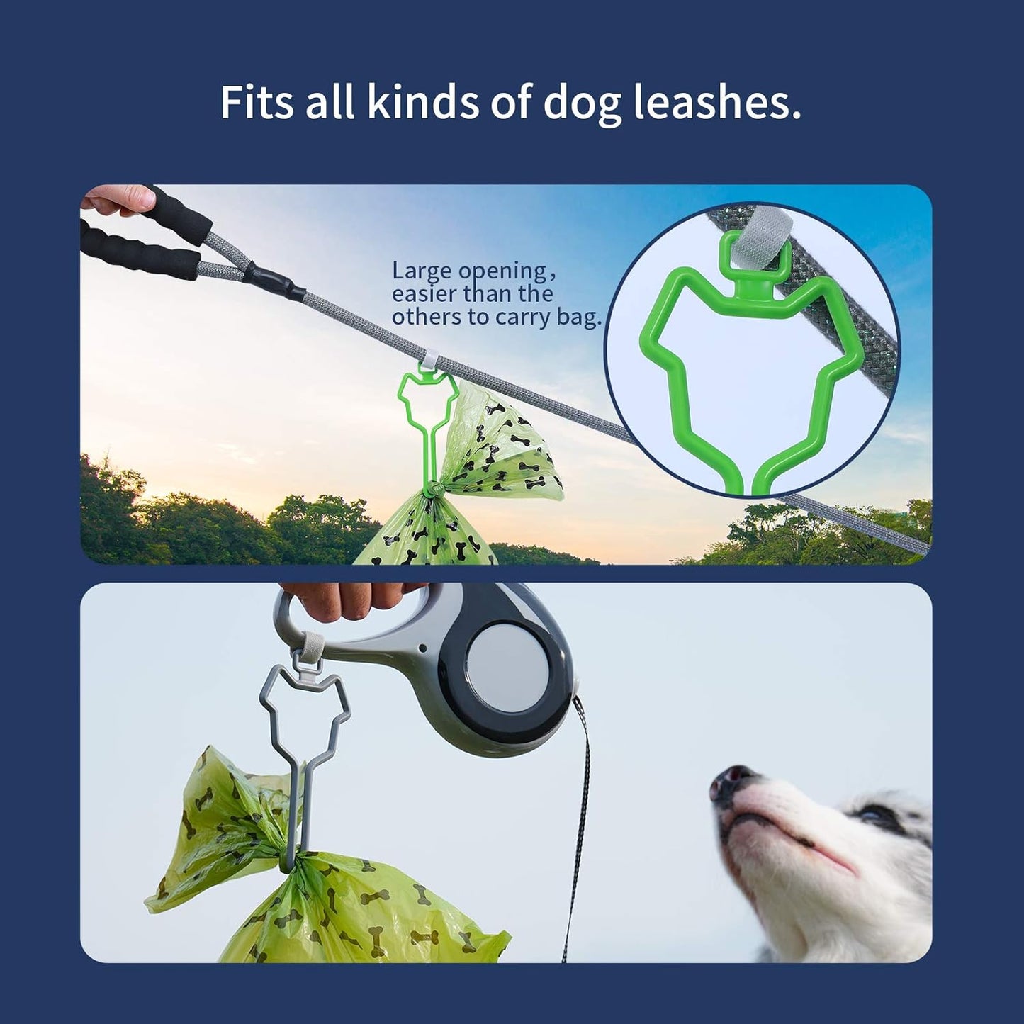 ® 2Pcs Dog Poop Bag Holder, Premium Waste Bag Holder Carrier for Leash, Dog Poop Bag Dispenser for Walking Running Bicycle Accessory (Black)