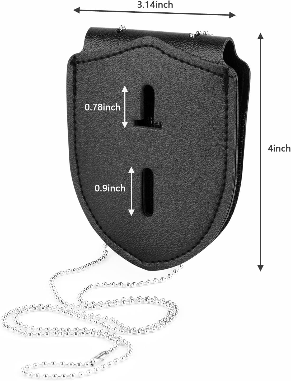 1 Pack Sheriff Badge Shield Holder with Faux Leather Wrapped Heavy Duty Steel Belt Clip with Stainless Steel Necklace, Universal, Black, Deputy Badge Holder, 8x3 inch (1 Pack)
