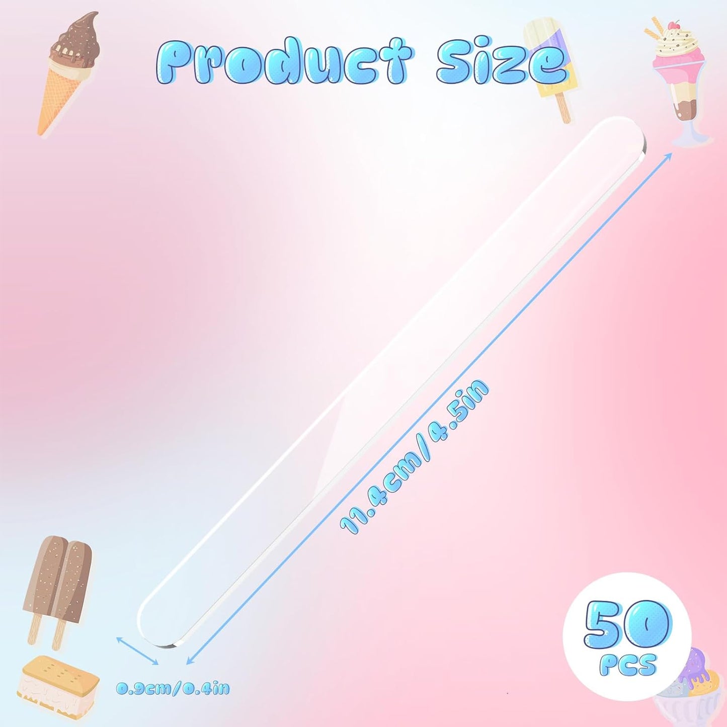 50 Pcs Acrylic Popsicle Sticks Reusable Cake Pop Mold Mirror Ice Pop Sticks Ice Cream Cakesicle Mold for Home Candy Cake Gifts Party (Transparent)