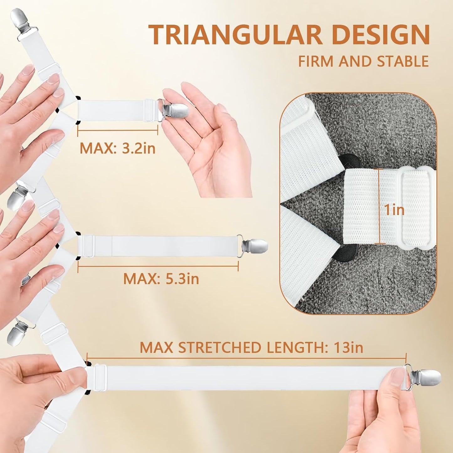 4PCS Bed Sheet Straps with l Clips, Adjustable Elastic Fitted Sheet Holders for Corners, Keep Bedding Wrinkle-Free, Easy to Install Durable Fasteners, Mattresses (White)