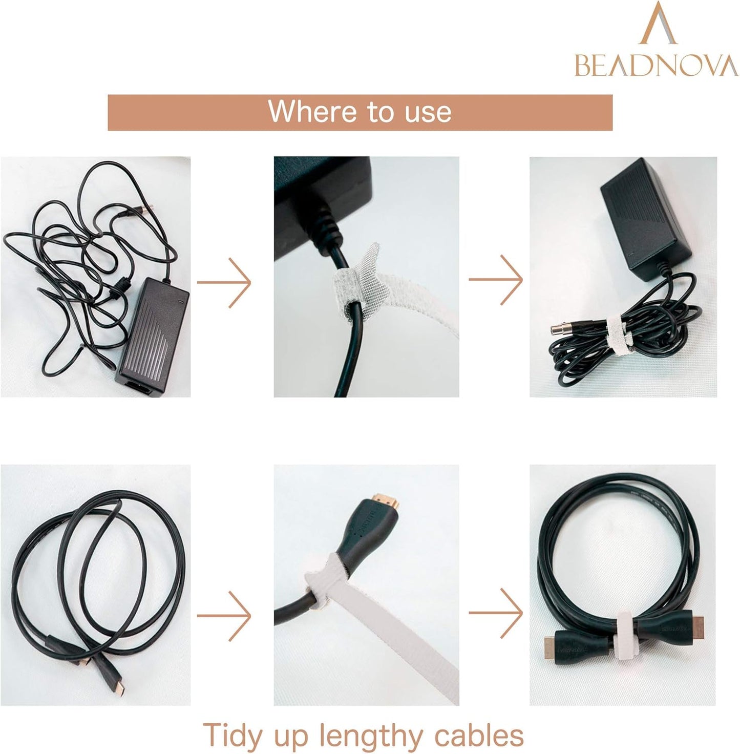 Adjustable Cable Straps Cable Ties Adjustable Cord Wire Organizer for Cord Management (8 Inches, 60 Pieces, White)