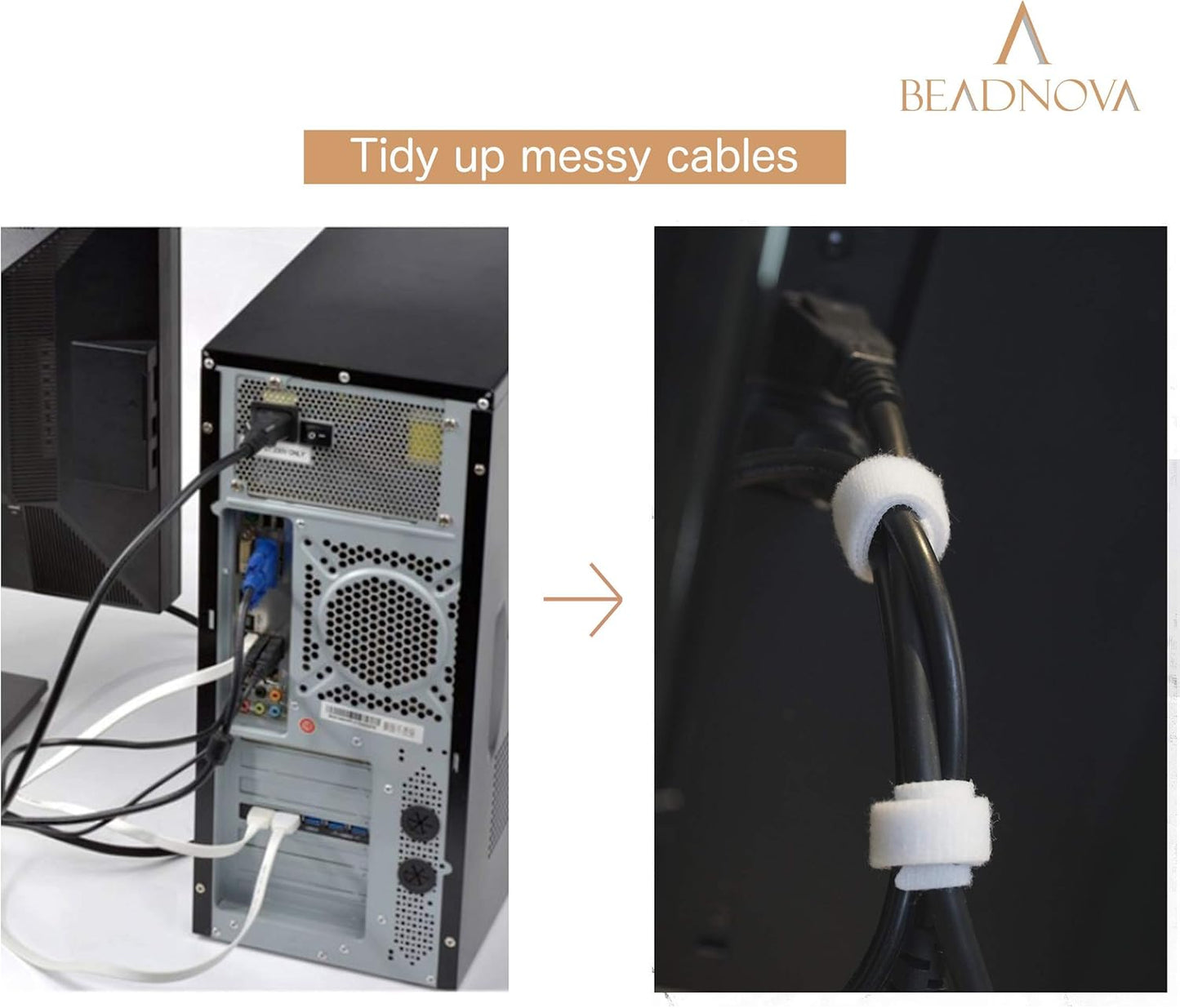 Adjustable Cable Straps Cable Ties Adjustable Cord Wire Organizer for Cord Management (8 Inches, 60 Pieces, White)