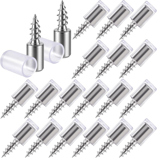 20 Pack Shelf Support Screws, Self Tapping Shelf Holder Peg with Sleeve, Cabinet Laminate Steel Support Peg Pins for Bookcases Wardrobe Clapboard- Sliver
