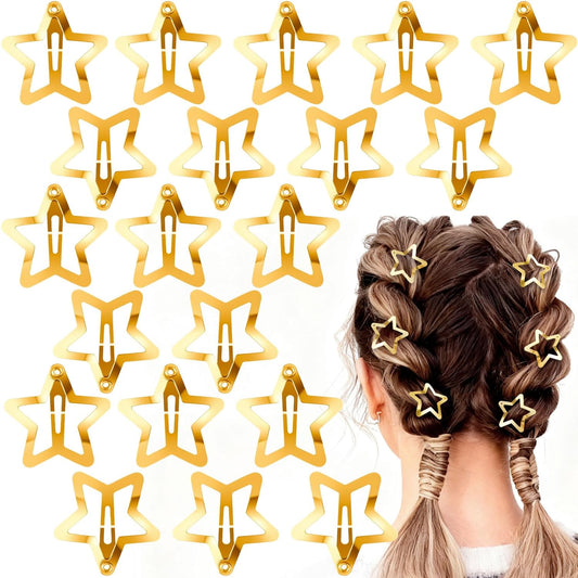 20pcs Gold Star Hair Clips, Y2K Star Snap Clip Barrettes for Women, 1.18in Metal Non-Slip Hairclips Hair Accessories for Long Short Thick Thin Curly Straight Hairstyles