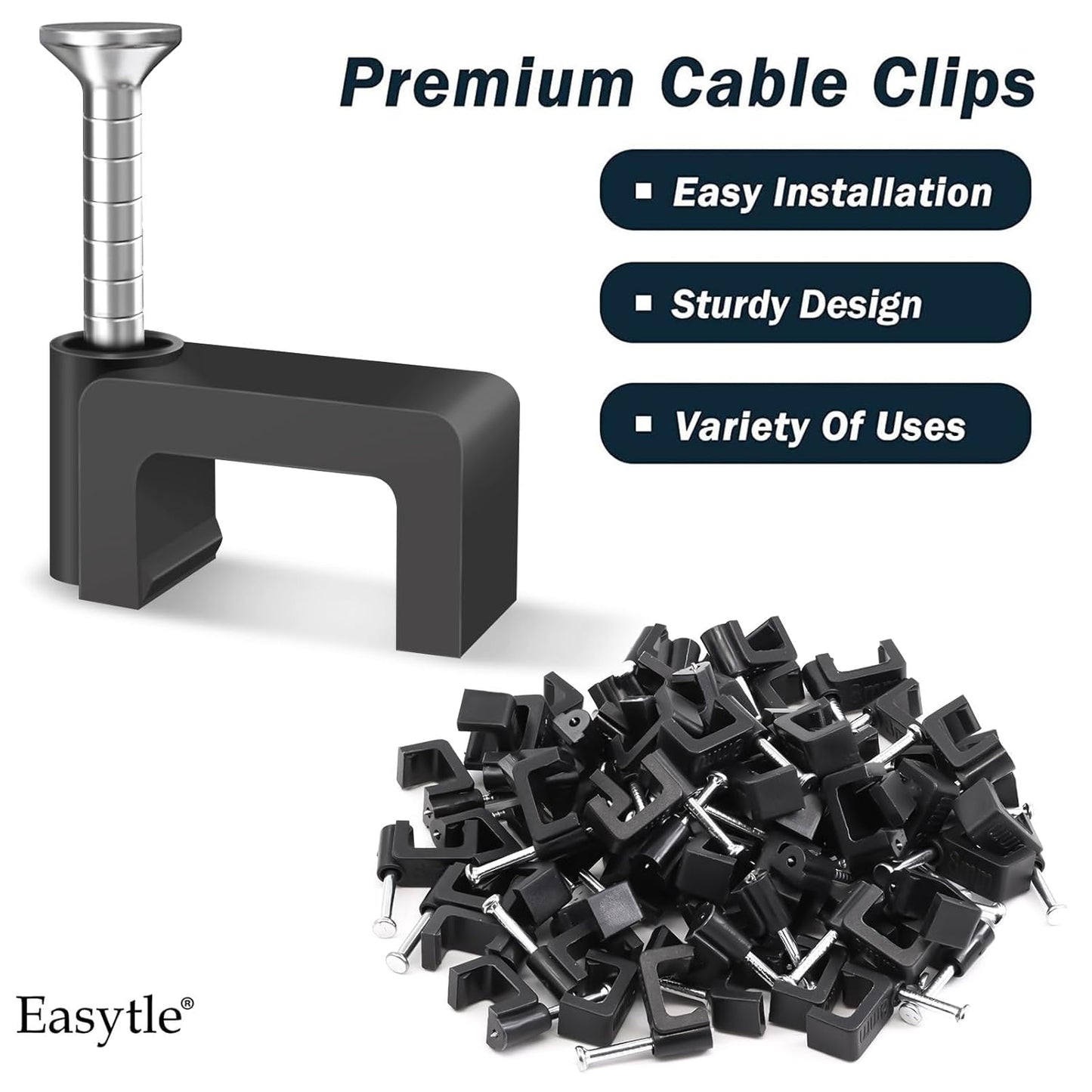 Black Cable Clips Nail in Cable Clip 100 Pcs 8mm Flat Black Ethernet Cable Wall Clips Cable Tacks Coax Clips Speaker Wire Clips Cable Nails for Cords Cat5/Cat5e/Cat6/Cat7 RJ45 Cord Clips