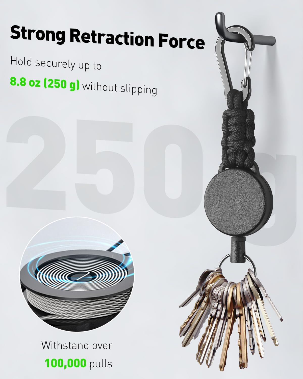 2 Pack Retractable Keychain, Retractable Key Holder, Heavy Duty Badge Reel for Keys and ID Card, Extendable Badge Holder Clip with Carabiner Paracord and Key Ring
